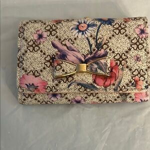 Floral Print Wallet with Bow Accent